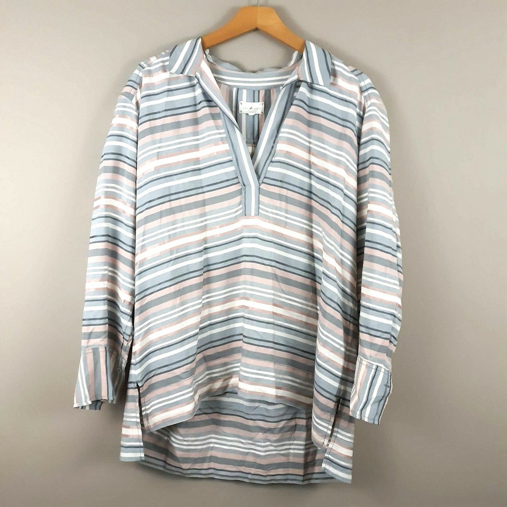 Lou & Grey Popover Blouseâ Small Striped Oversized Collared Coastal Grandma